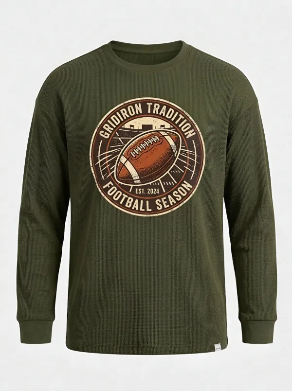 Men's American Football Gridiron Tradition Printed Waffle Long Sleeve T-Shirt