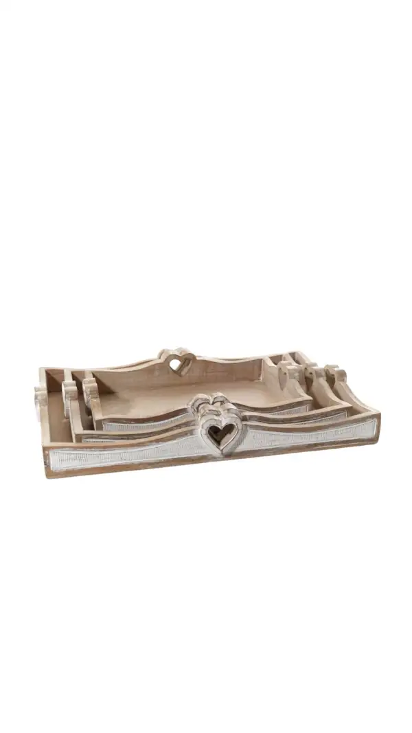 Rectangular Mango Wood Tray with Heart Handles