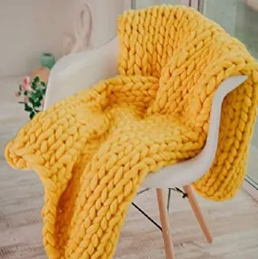 Chunky-Knit Knitted Wool Decorative Throw Blanket