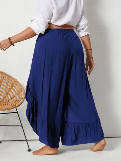 Relaxed Plus Size Ruffled Wide Leg Pants