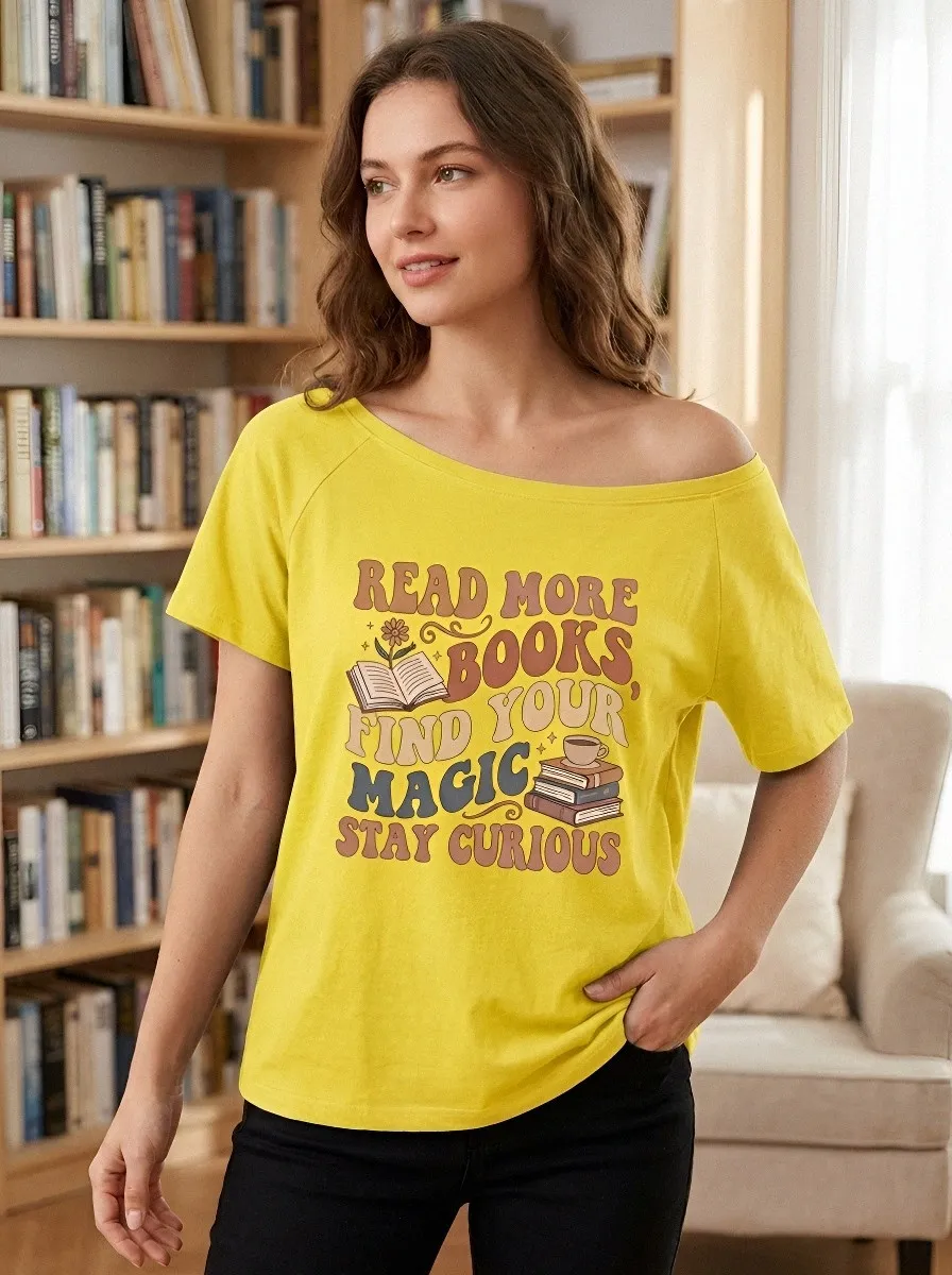 Women's Book Lover Retro Quote Books Coffee Printed T-shirt