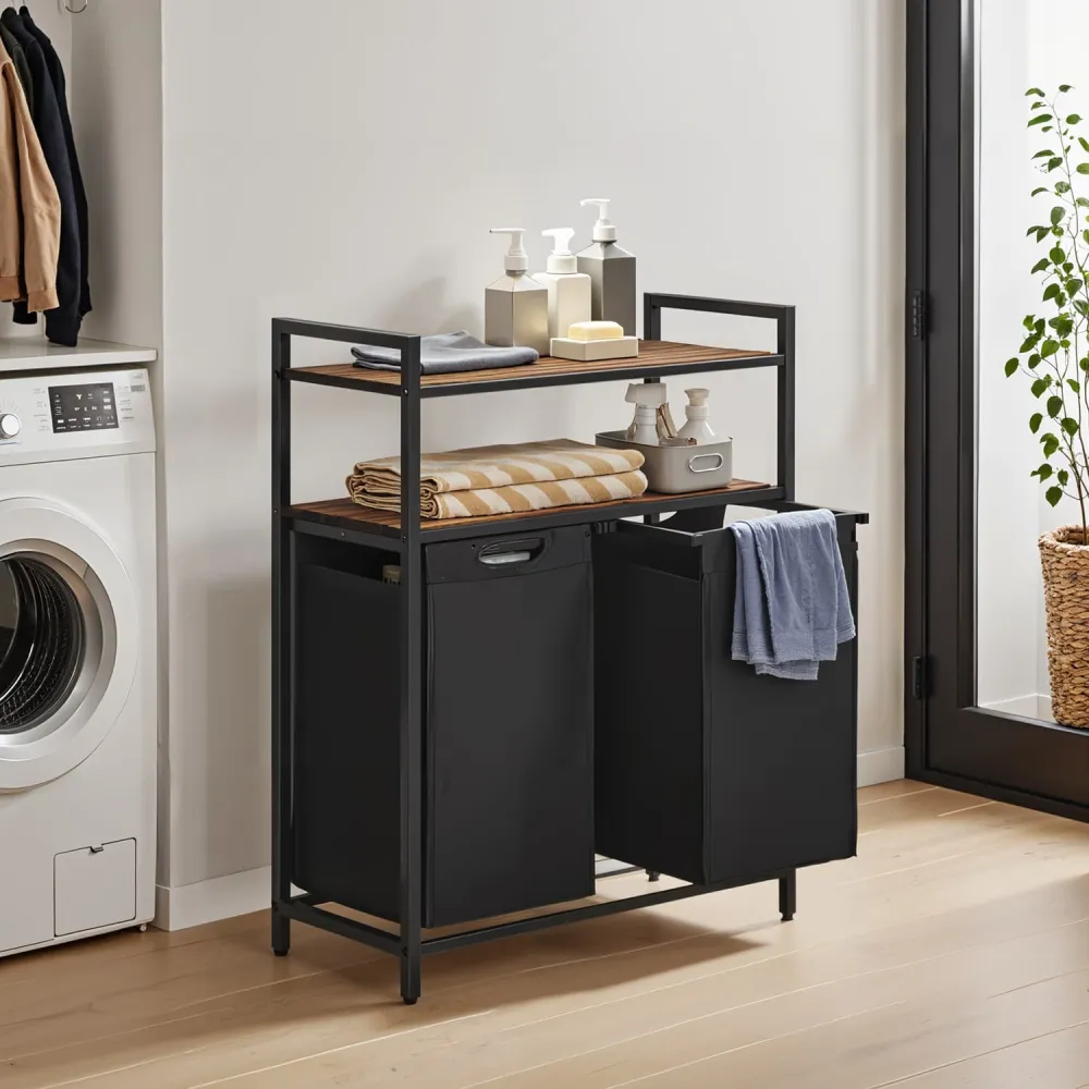 Everyday Double Compartment Removable Liner Shelved Laundry Sorting Hamper
