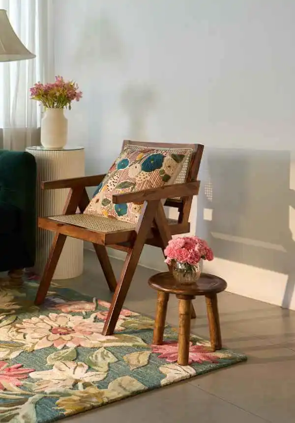 Embroidered Floral Striped Cotton Linen Decorative Cushion Cover