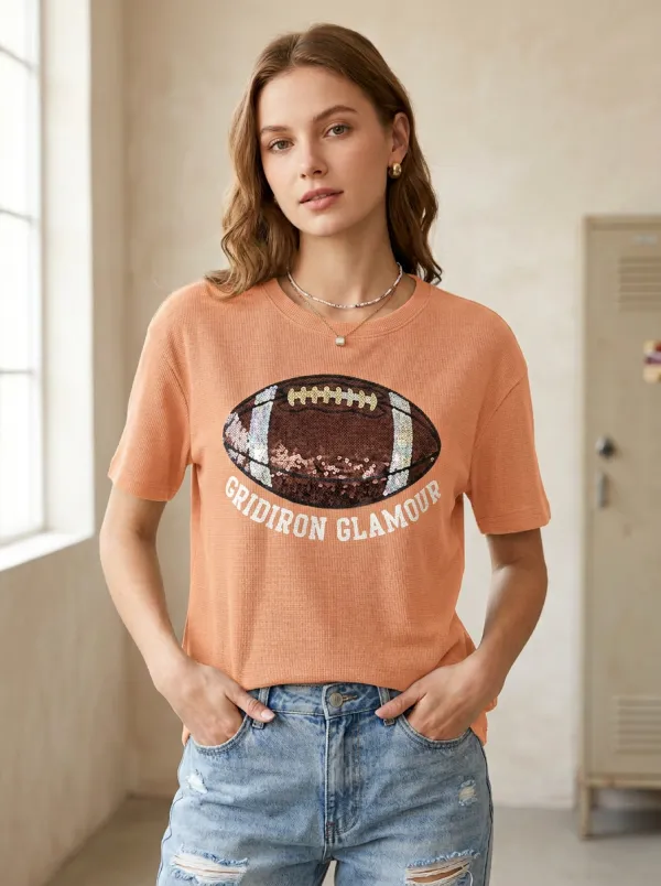 Women's Retro Inspired Football Gridiron Ball Crew Neck Graphic T-Shirt