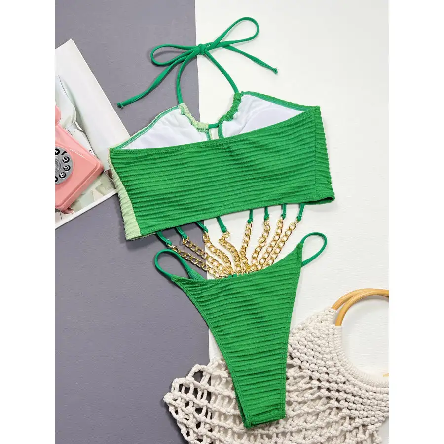 Women's Halter Contrast One-Piece Swimsuit