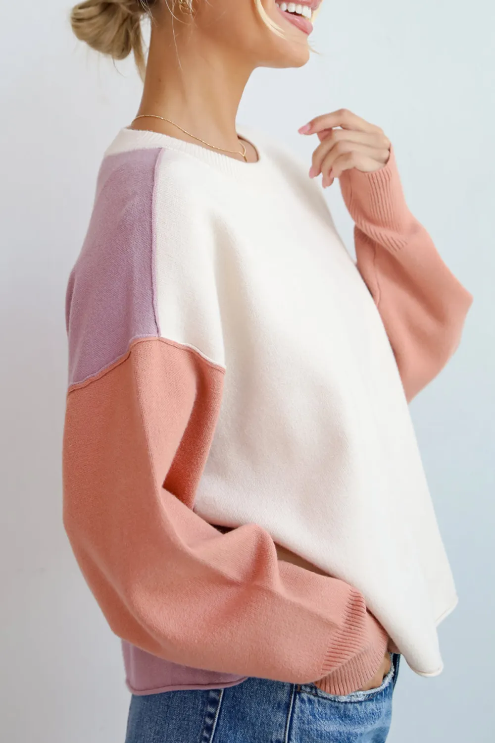 Cream Color Block Sweater