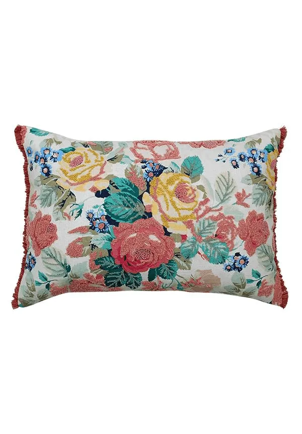 Artisan Embroidered Floral Cotton Decorative Cushion Cover