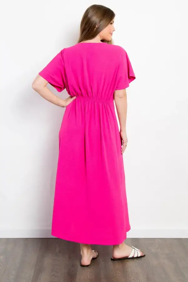 Shirred Front Short Sleeve Maxi Dress