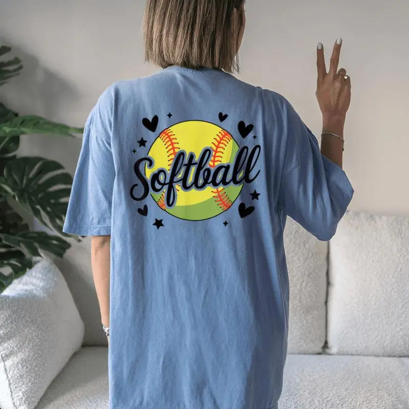 Girls Softball Cute Youth Fastpitch Player Women's Oversized Comfort T-Shirt Back Print