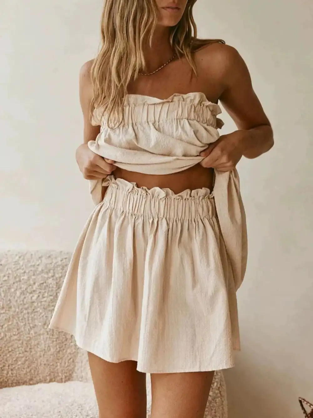 Polished Strapless Top And High-Waisted Skirt Set