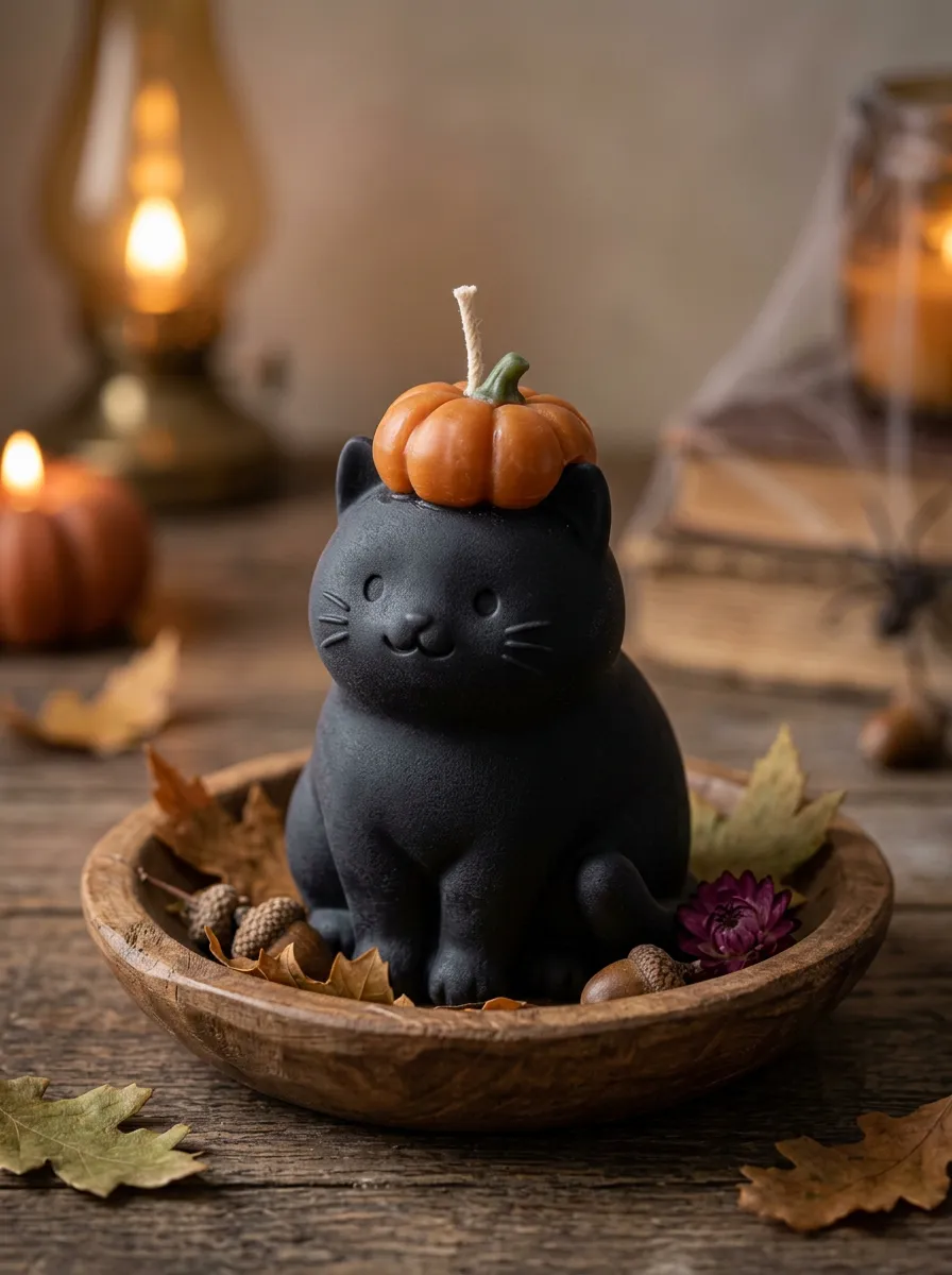 Halloween Black Cat Pumpkin Shaped Candle
