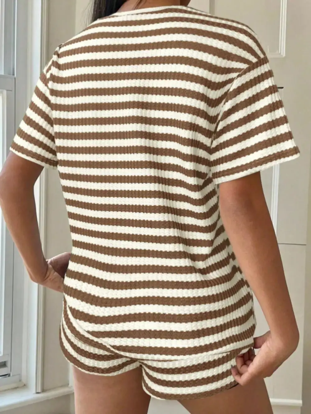 Relaxed Striped Round Neck Top Shorts Set