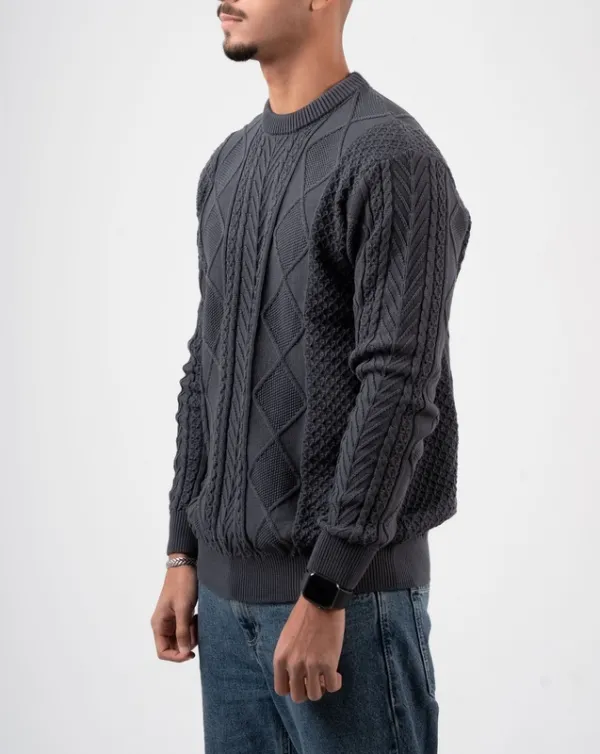 Dark Grey Braided Knit Pullover