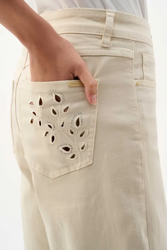 Cotton Embroidered Eyelet Wide Leg Jeans