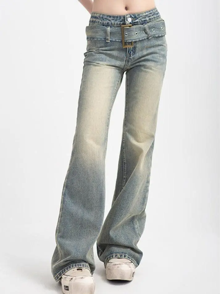 Street High Waist Straight Longline Flare Jeans