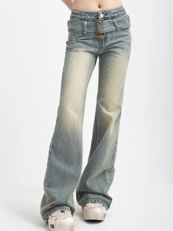Street High Waist Straight Longline Flare Jeans