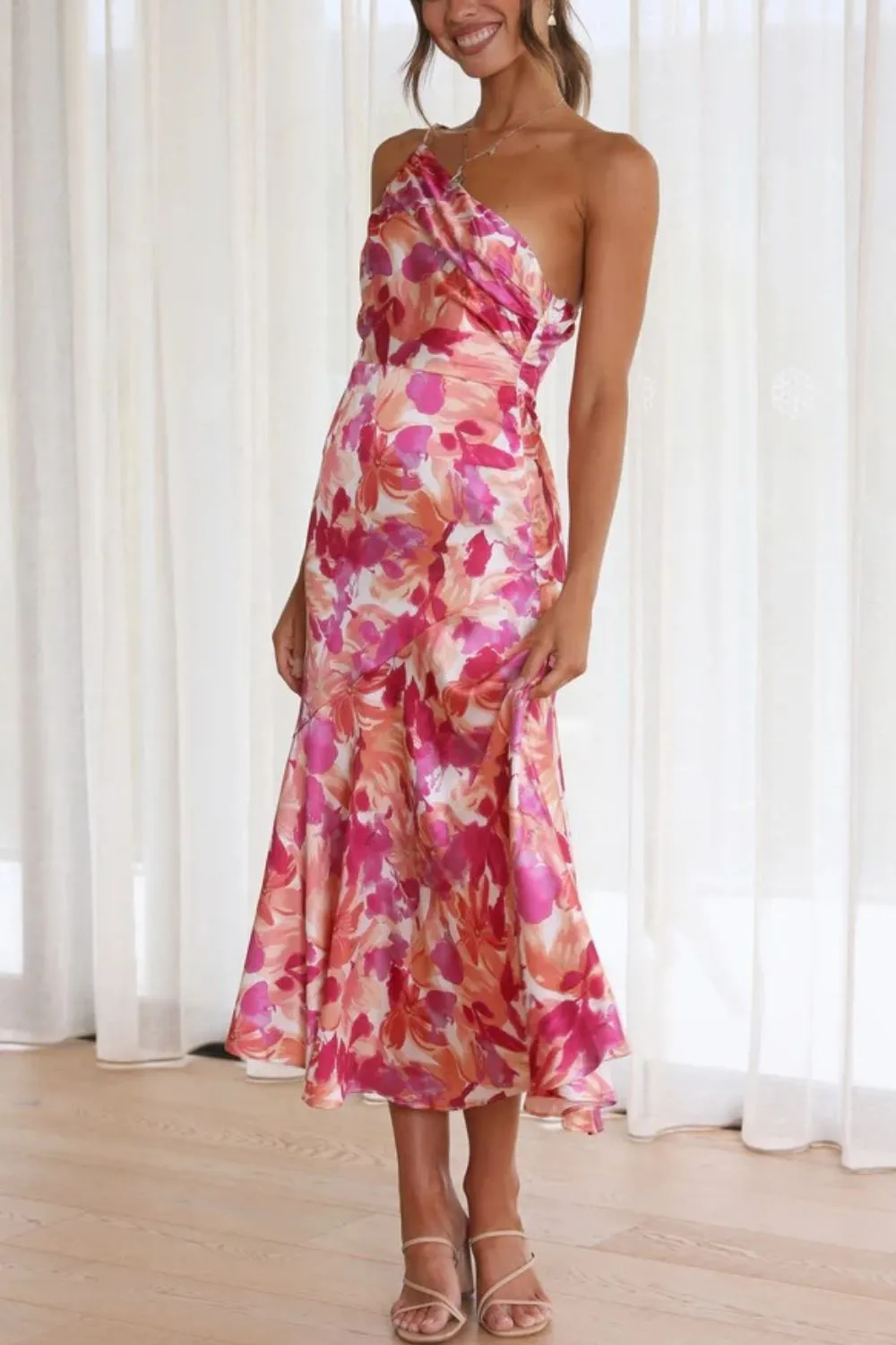 Ruched Printed Midi Dress