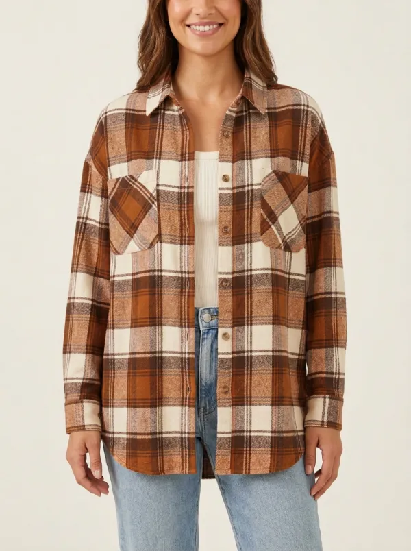 Layered Plaid Checkered Plaid Long-Sleeve Shirt