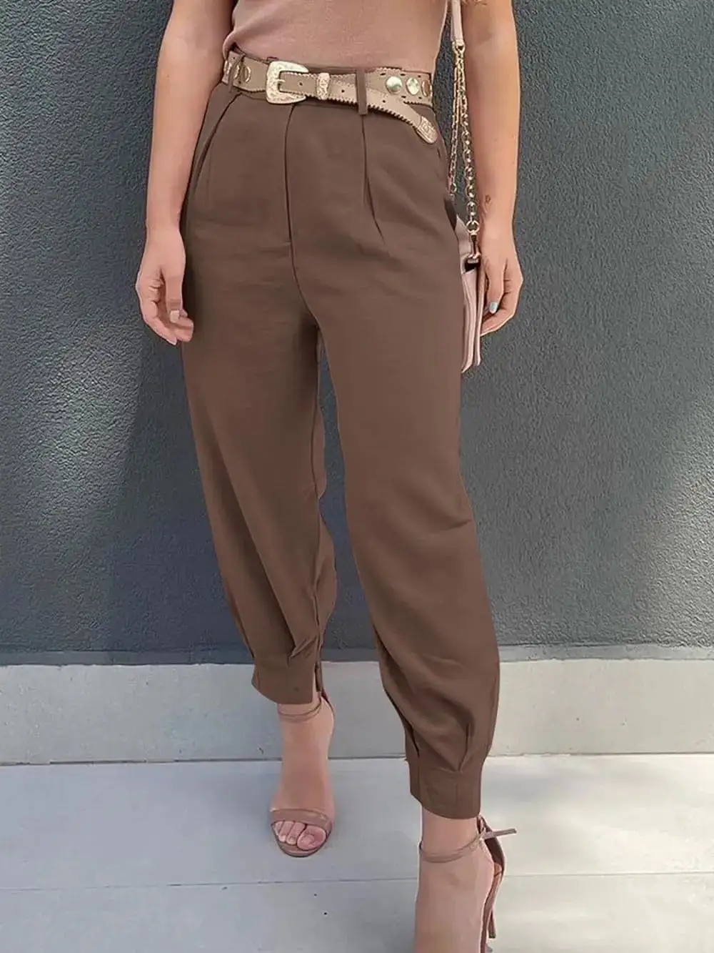 Textured High Waist Pocket Detail Pants