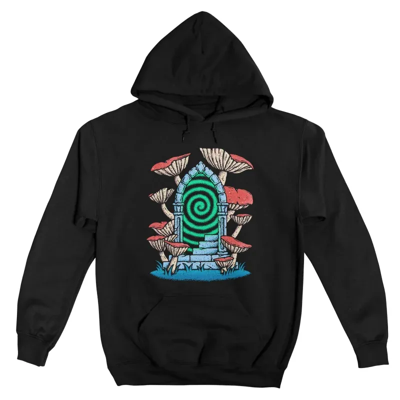 Men's Artistic Mushroom-Print Hooded Sweatshirt