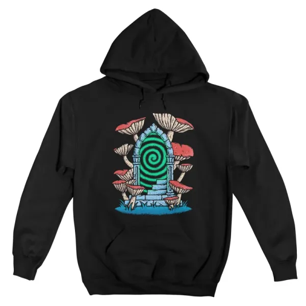 Men's Artistic Mushroom-Print Hooded Sweatshirt