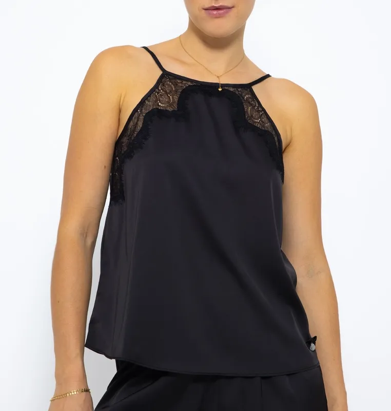 Black Lace Satin Top