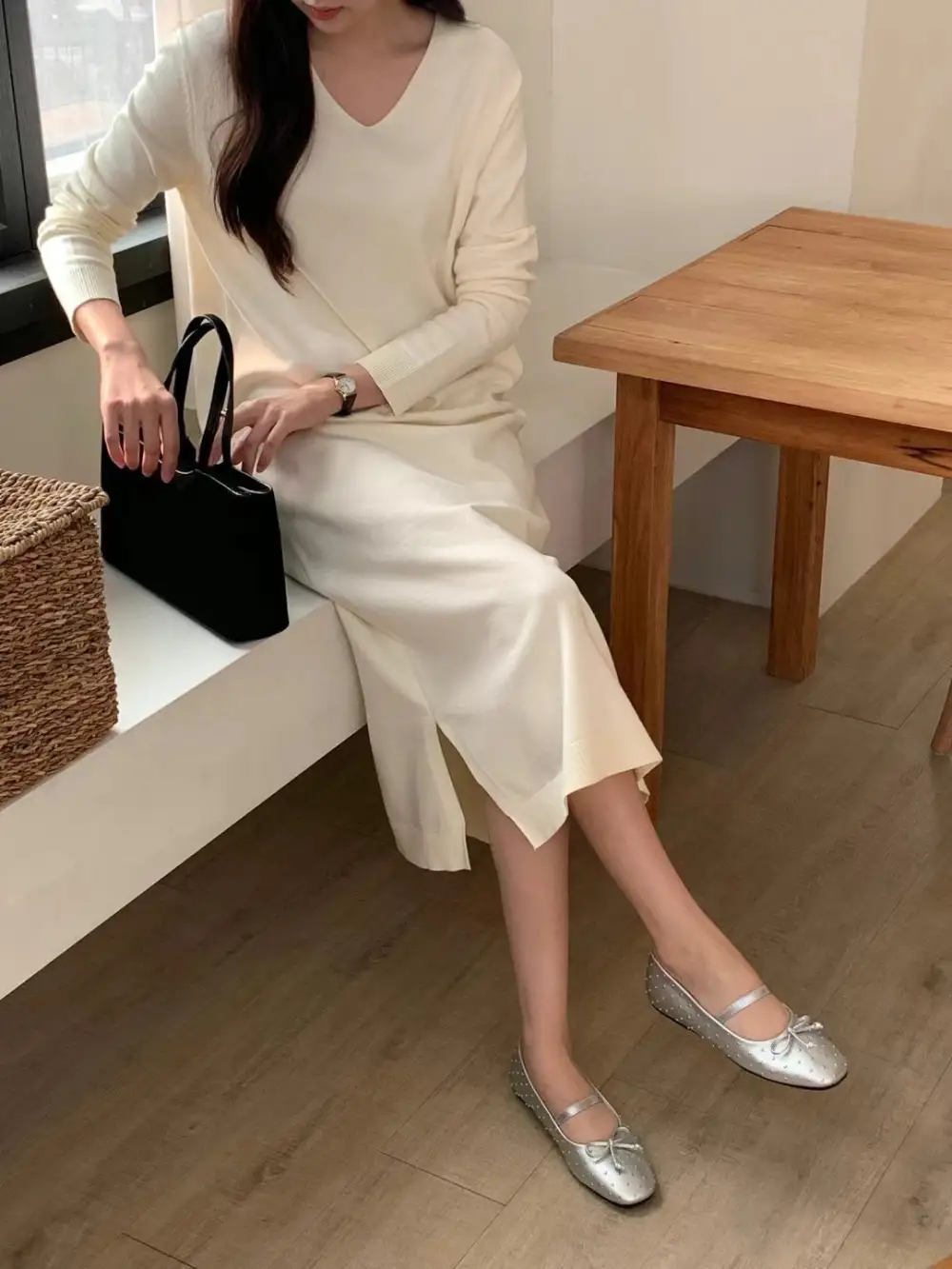 Faux Leather Beaded Ballet Flats
