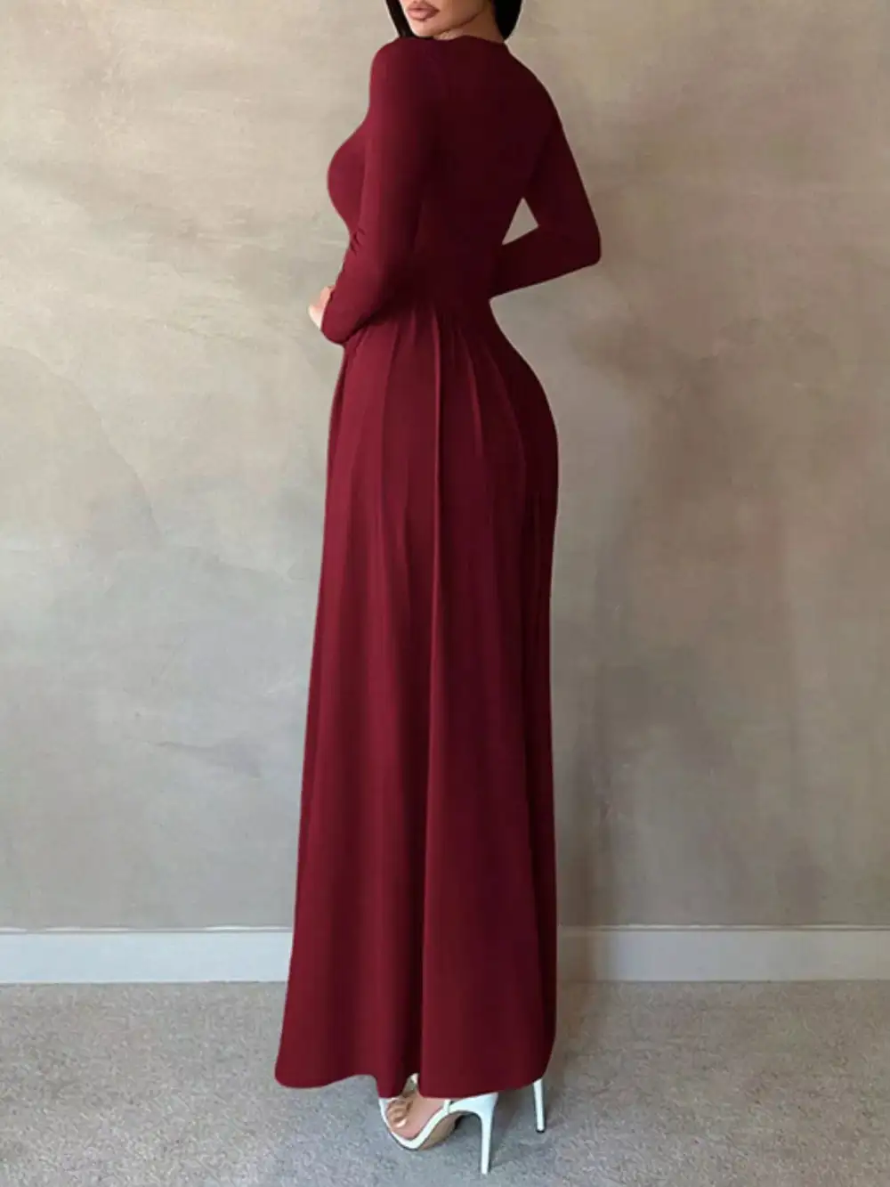 Long Sleeve Ruched A Line Maxi Dress