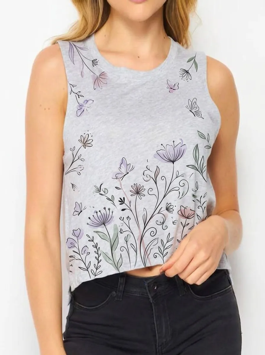 Women's Floral Butterfly Nature Lover Printed Tank Top