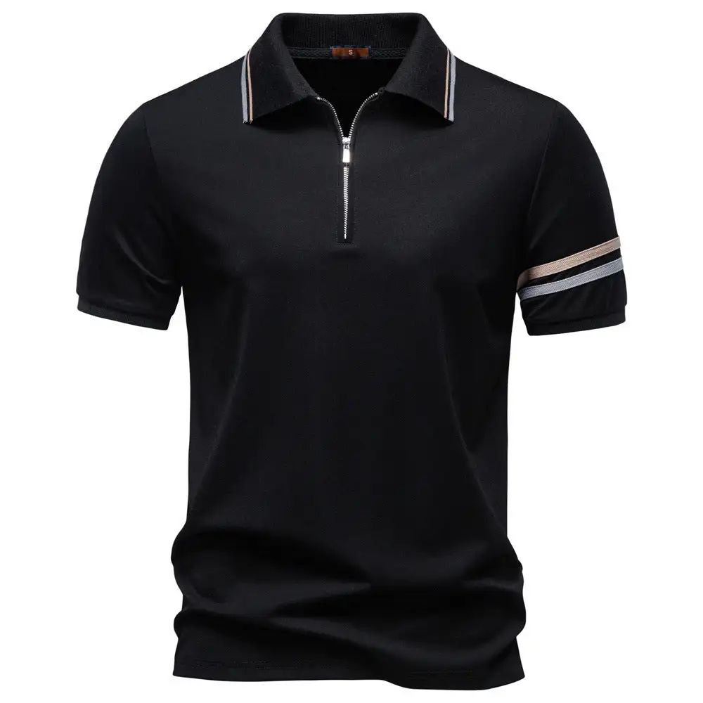 Contrast Trim Zip Front Polo Shirt