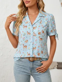 Rabbit Deer Squirrel Women's Loose Printed Blouse