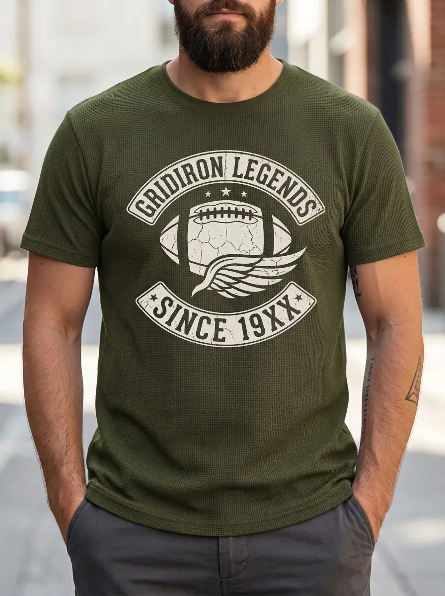 Men's Football Gridiron Winged Ball Crew Neck Graphic T-Shirt