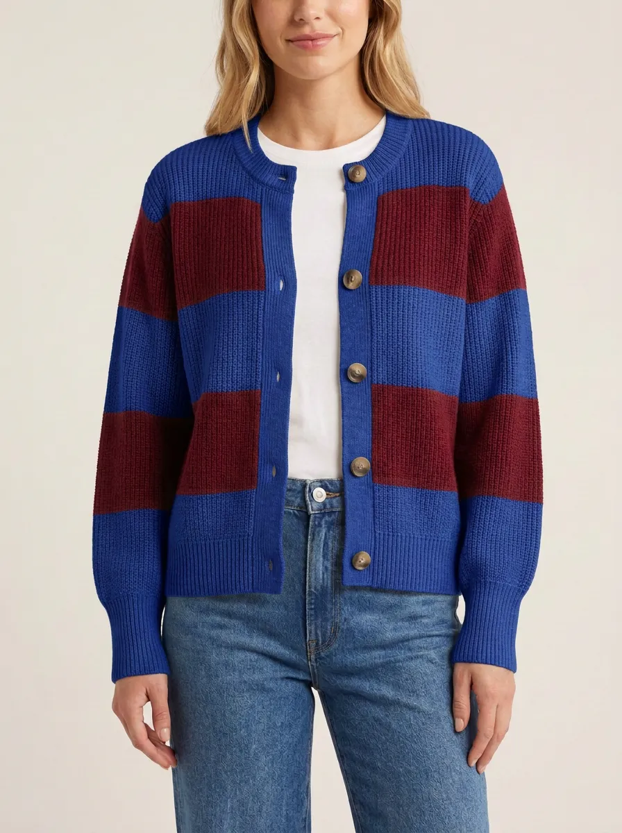 Button Front Rugby Striped Button Front Cardigan