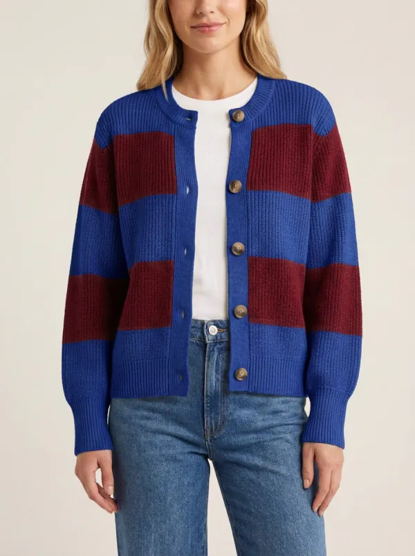 Button Front Rugby Striped Button Front Cardigan