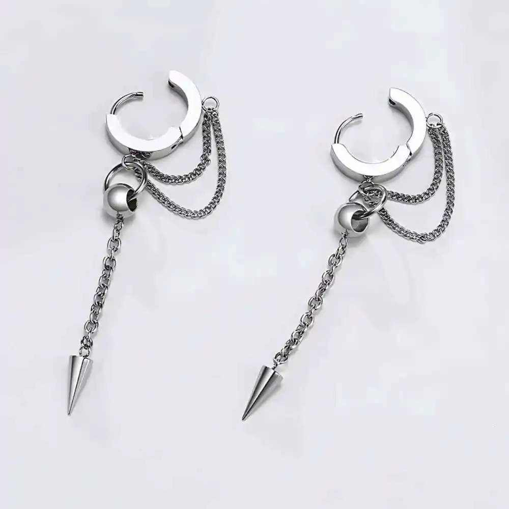 Men's Double Chain Spike Drop Hoop Earrings