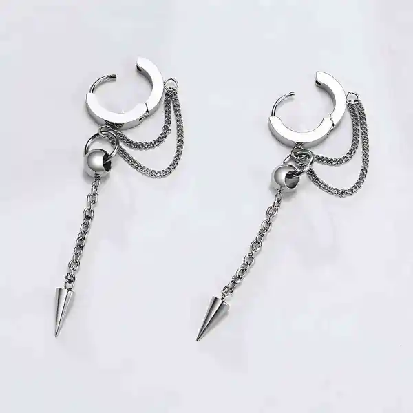 Men's Double Chain Spike Drop Hoop Earrings