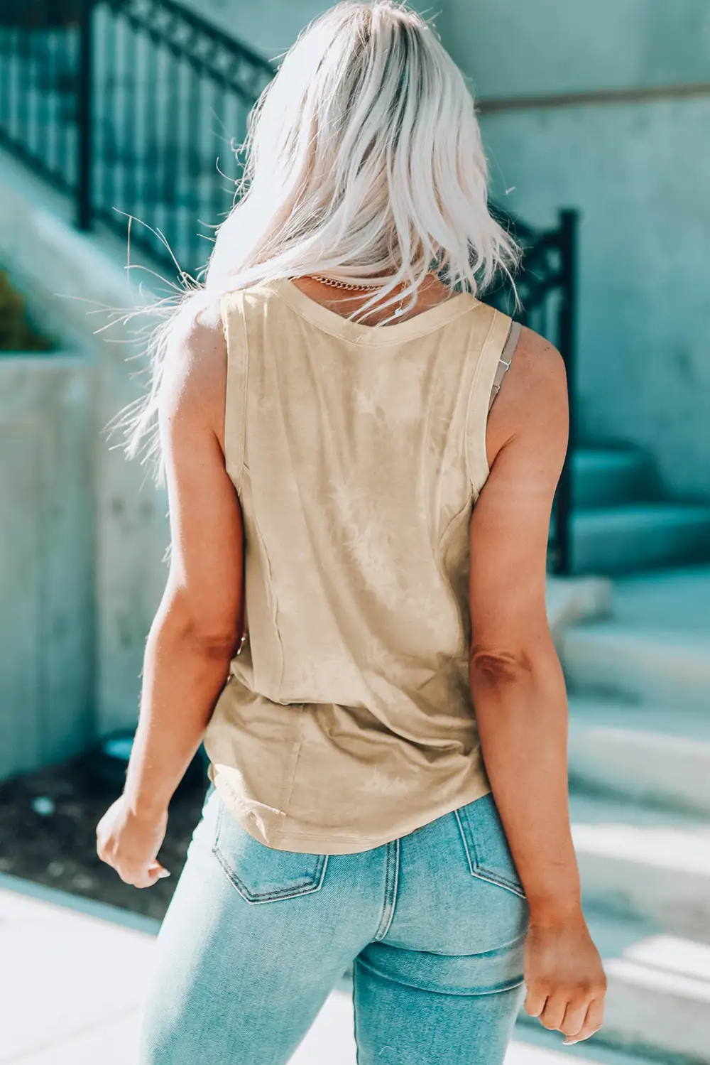 Tie Dye Print Seamed Crew Neck Tank Top