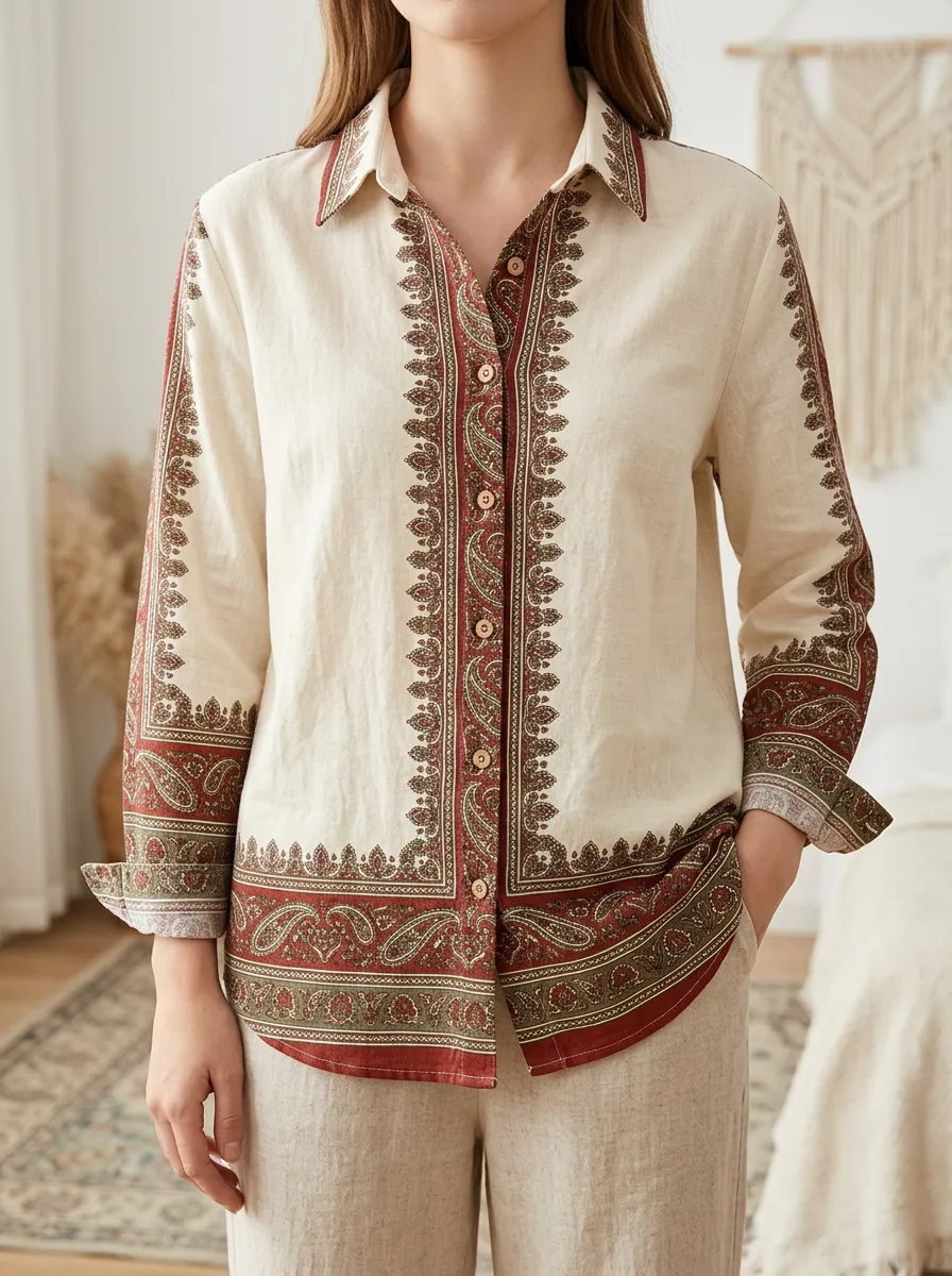 Women's Everyday Boho Style Paisley Pattern Shirt