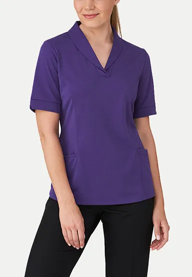 Women's Polyester Short Sleeve Roll Collar Shirt