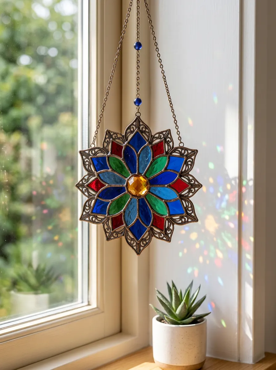 Stained Glass Mandala Floral Patterned Suncatcher