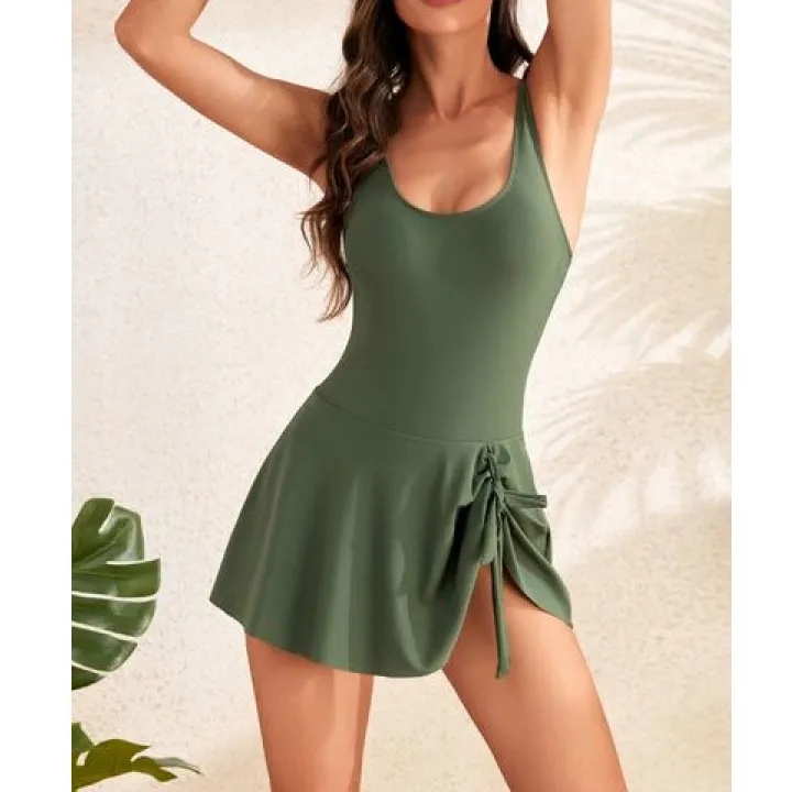 Women's Scoop-Neck Drawstring One-Piece Swimsuit