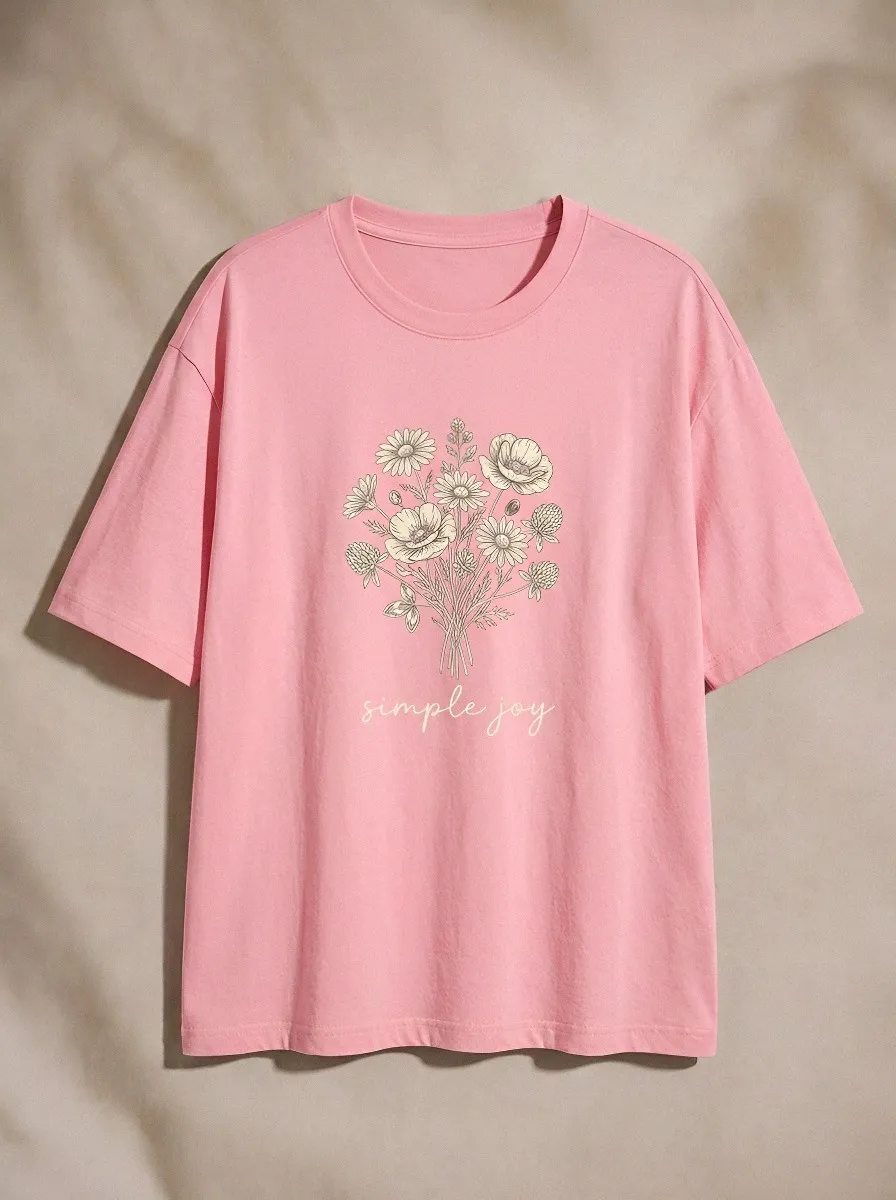 Women's Simple Joy Wildflower Bouquet Printed T-shirt