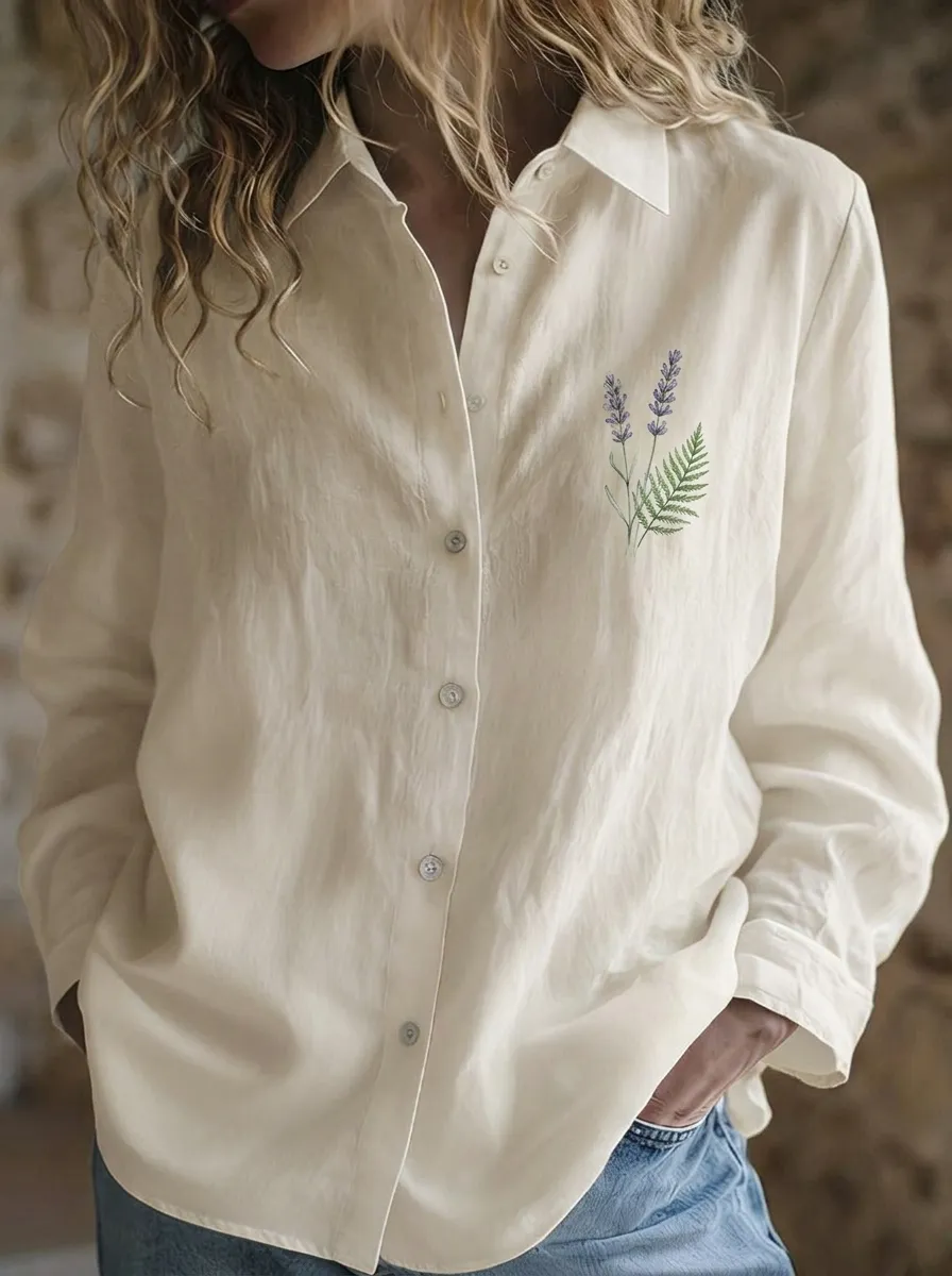 Women's Botanical Nature Lover Lavender Fern Printed Shirt