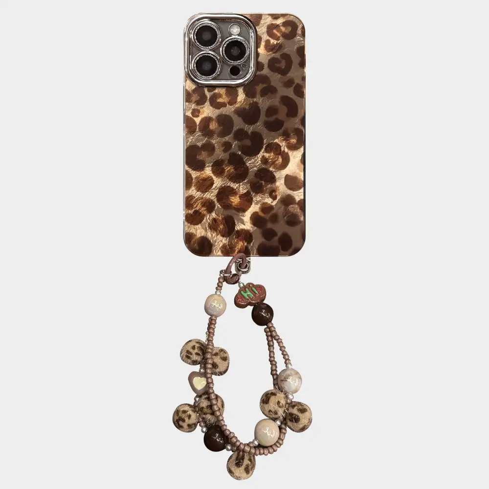 Leopard Beaded Wristlet Textured Phone Case