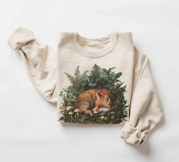 Retro 90's Red Fox Sleeping In Mushrooms Vintage Wildlife Sweatshirt