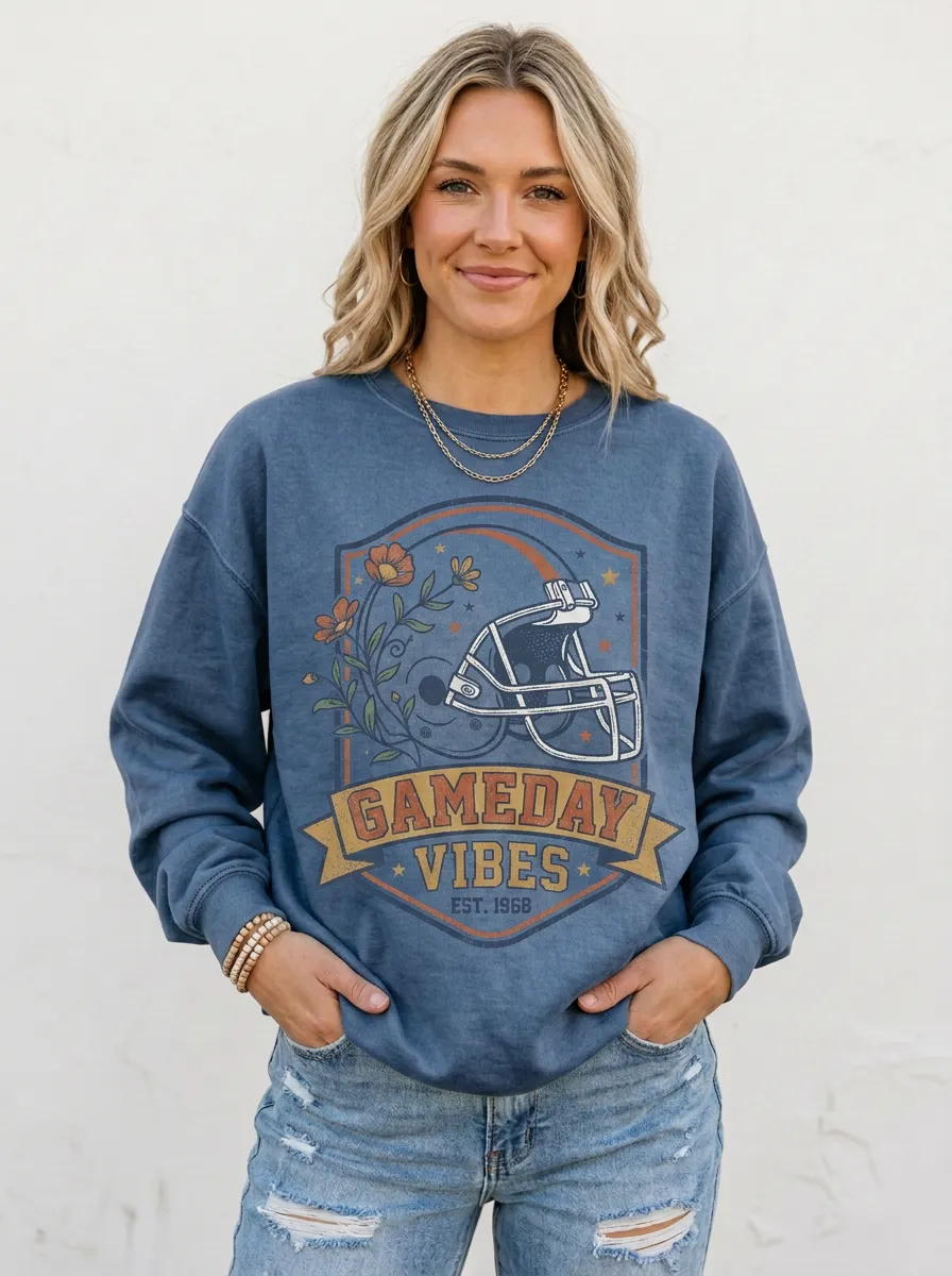 Women's Football Lover Gameday Vibes Floral Helmet Printed Sweatshirt