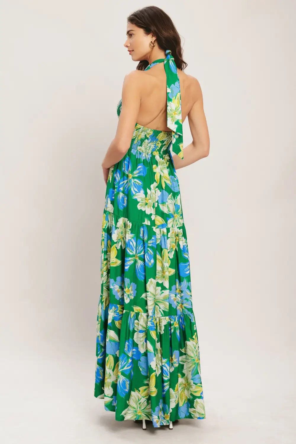 Classic Smocked Halter Printed Maxi Dress