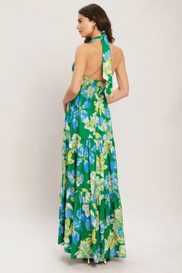 Classic Smocked Halter Printed Maxi Dress