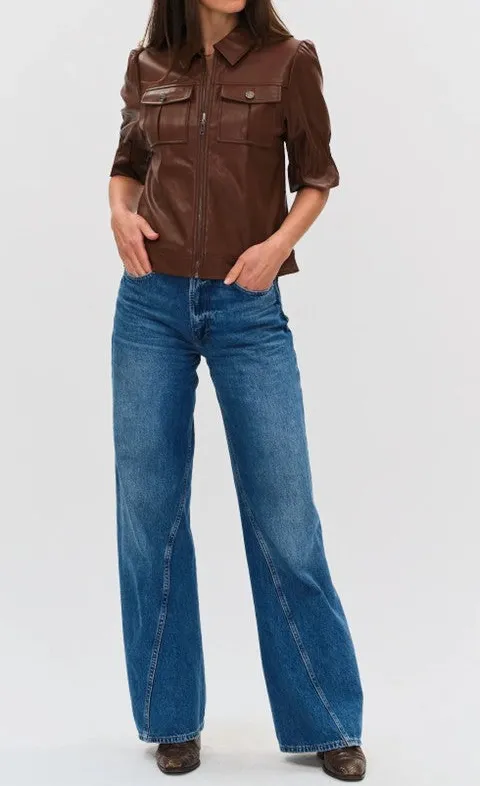 Brown Faux Leather Utility Jacket