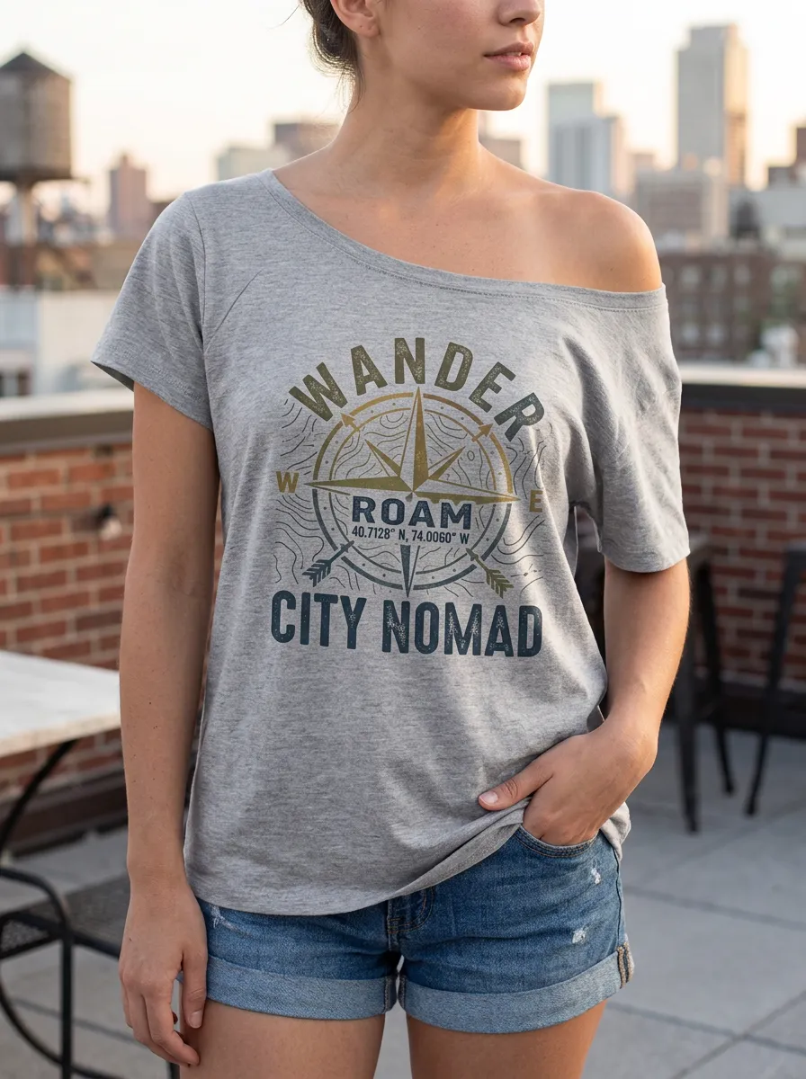 Women's Travel Lover Compass Wander Roam Printed T-shirt